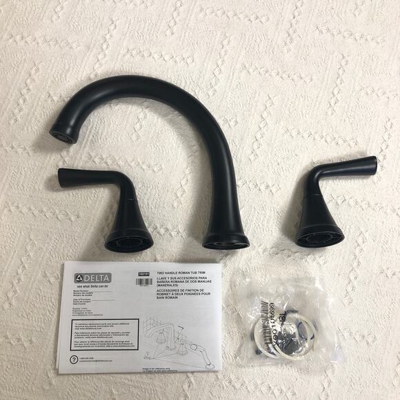 Delta Kayra Roman Tub Faucet Trim Matte Black T2733-BL New Open Box - Picture 3 of 11